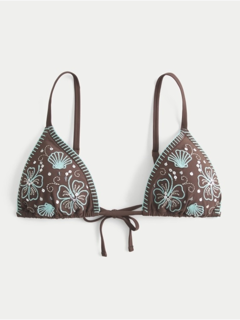 Embellished Stitch Over-the-Shoulder Triangle Bikini Top  size large